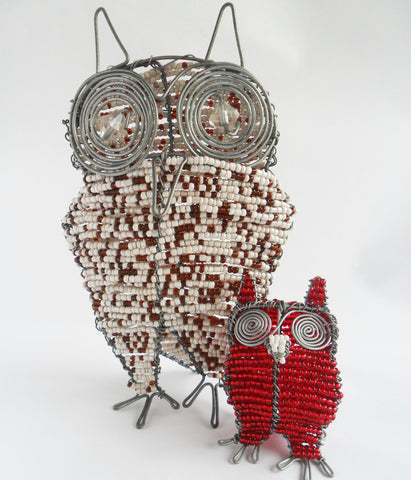 Owl - African Beaded Wire Animal Sculpture, Clever Wire, Wire Animal Sculptures- The Wild Coast Trading Company