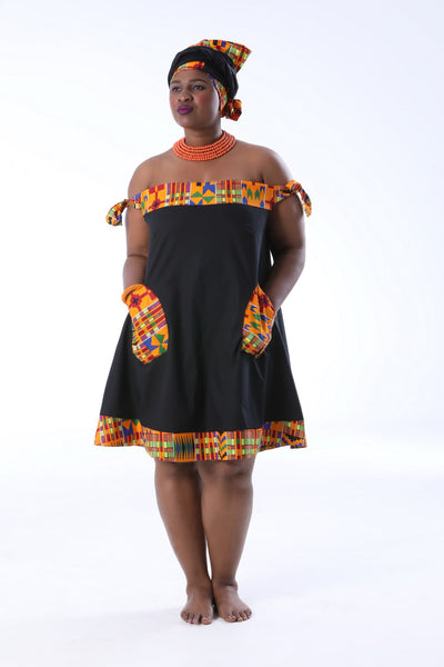 Wax print & cotton mini dress and doek in African ethnic styles  The Wild  Coast Trading Company