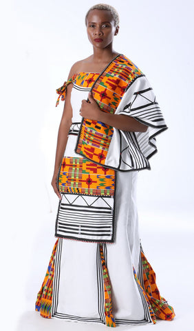 Modern Bride isiXhosa & isiNdebele Dress, Shawl & Ncebetha