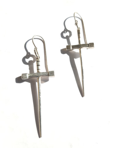 Sterling Silver sword cross earrings