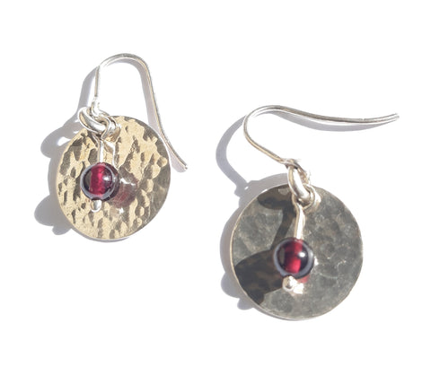 Hammered garnet and Sterling Silver Earrings