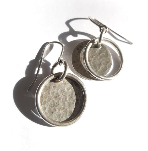 Hammered silver disc earrings with rings