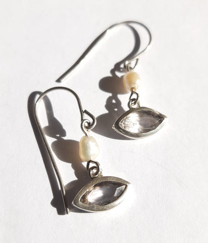 Rose Quartz & Pearl drop earrings