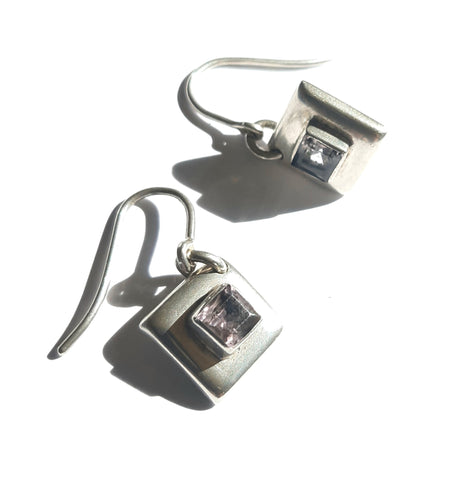 Amethyst silver square earrings