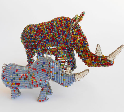 Rhino - African Beaded Wire Animal Sculpture, Clever Wire, Wire Animal Sculptures- The Wild Coast Trading Company