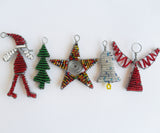 Christmas Decorations - Pack of 5 - African Beaded Wire Ornaments, Clever Wire, Christmas Decorations- The Wild Coast Trading Company