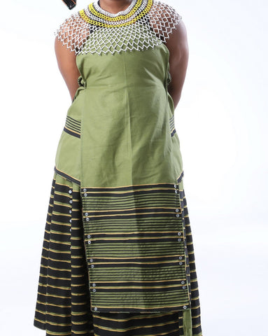 Xhosa Umbhaco Ncebtha Apron with Two Tone Braiding