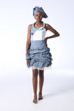 Shweshwe Umbhaco Ruffle Dress with Doek - max size 40