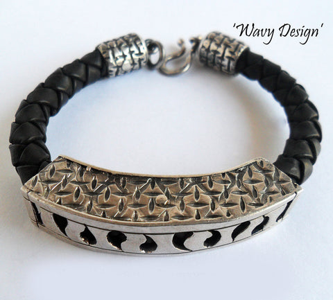 Man Silver and Leather Bracelet