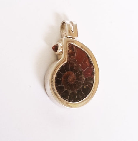 Sterling Silver Pendant with Ammonite Fossil & Orange Citrine, Wild By Design, Pendants- The Wild Coast Trading Company