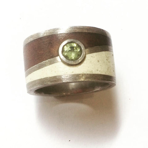 Peridot, Sterling Silver, Mahogany & Epoxy Ring