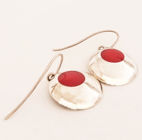 Domed Silver and Resin Earrings