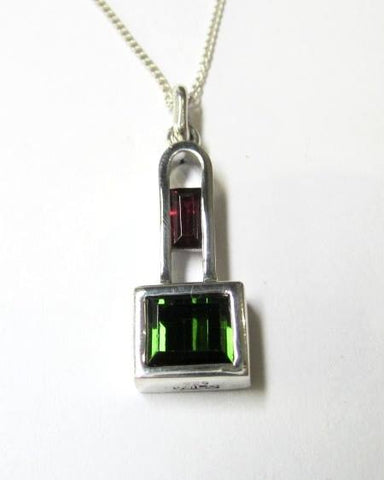 Rectangular Red Garnet & Green Tourmaline Pendant, Wild By Design, Pendants- The Wild Coast Trading Company