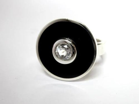 Black Resin and Cubic Round Sterling Silver Ring, Wild By Design, Rings- The Wild Coast Trading Company