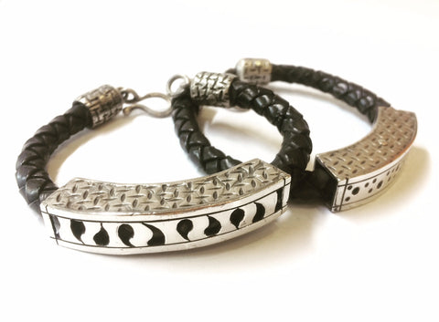Man Silver and Leather Bracelet
