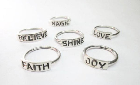 Stackable Word Rings in Sterling Silver, Wild By Design, Rings- The Wild Coast Trading Company