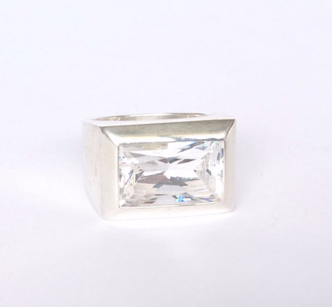 Sterling Silver Rectangular Clear Quartz Ring
