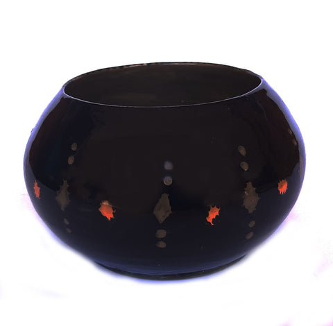 Black Ceramic Pot with Brownish Dots