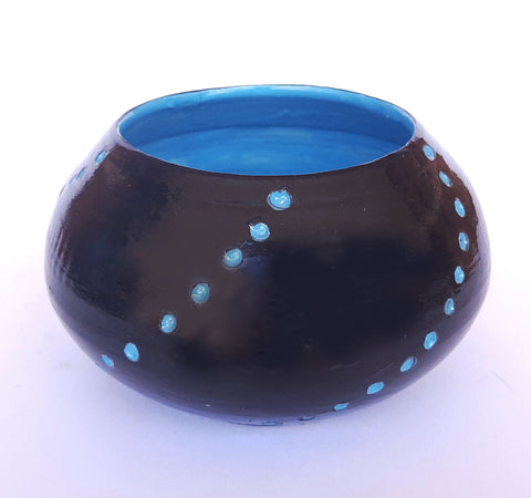 Ceramic Black Pot with Blue Dots
